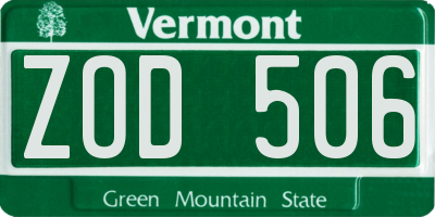 VT license plate ZOD506