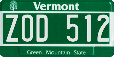 VT license plate ZOD512