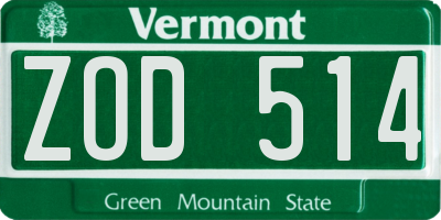 VT license plate ZOD514
