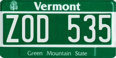 VT license plate ZOD535