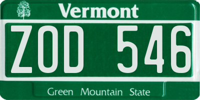 VT license plate ZOD546