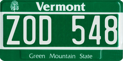 VT license plate ZOD548