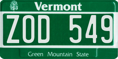 VT license plate ZOD549