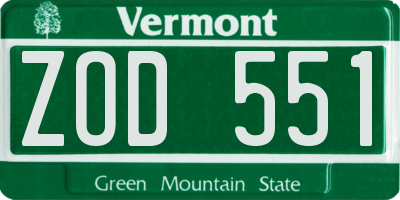 VT license plate ZOD551