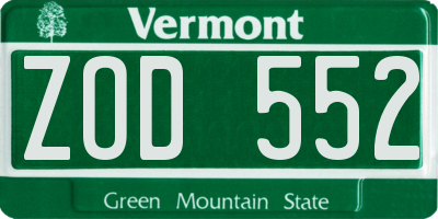 VT license plate ZOD552