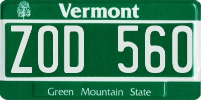 VT license plate ZOD560