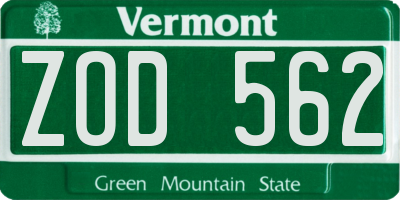 VT license plate ZOD562