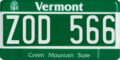 VT license plate ZOD566