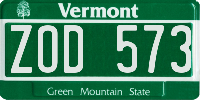 VT license plate ZOD573