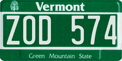 VT license plate ZOD574