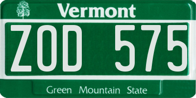 VT license plate ZOD575
