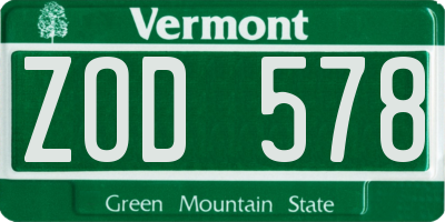 VT license plate ZOD578