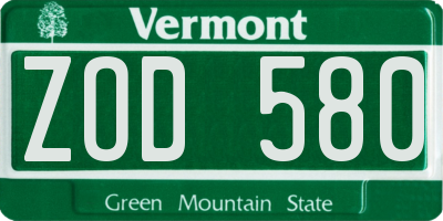 VT license plate ZOD580