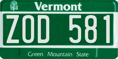 VT license plate ZOD581