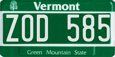 VT license plate ZOD585