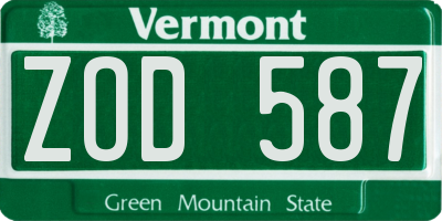 VT license plate ZOD587