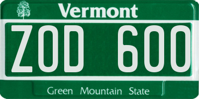 VT license plate ZOD600