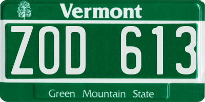 VT license plate ZOD613