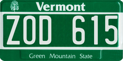 VT license plate ZOD615
