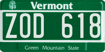 VT license plate ZOD618