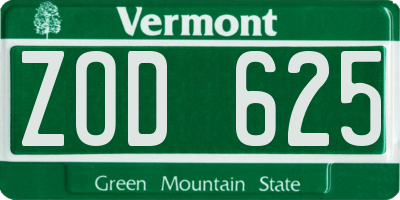 VT license plate ZOD625