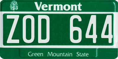 VT license plate ZOD644