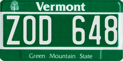 VT license plate ZOD648