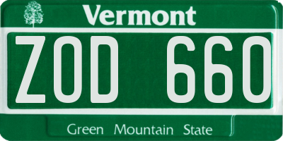 VT license plate ZOD660