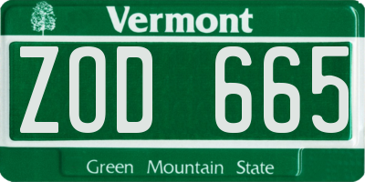VT license plate ZOD665