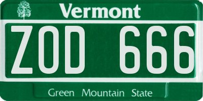 VT license plate ZOD666