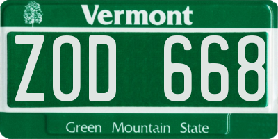 VT license plate ZOD668