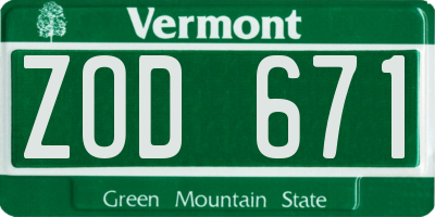 VT license plate ZOD671