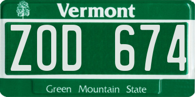 VT license plate ZOD674