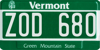VT license plate ZOD680
