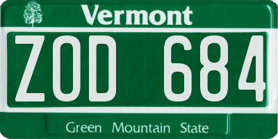 VT license plate ZOD684