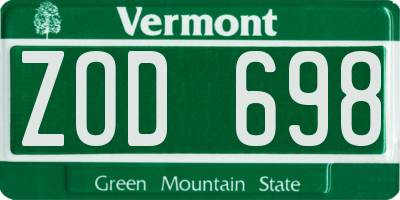 VT license plate ZOD698