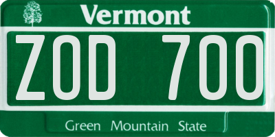 VT license plate ZOD700