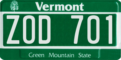 VT license plate ZOD701