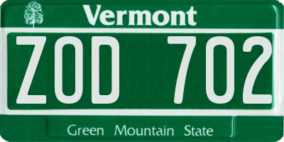 VT license plate ZOD702