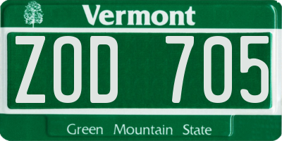 VT license plate ZOD705