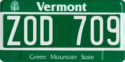 VT license plate ZOD709