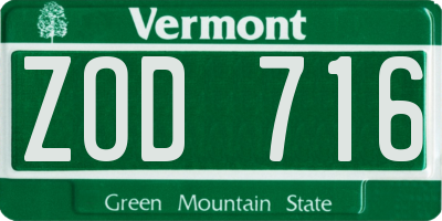 VT license plate ZOD716