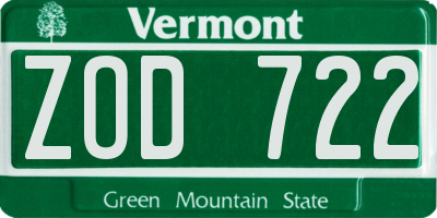 VT license plate ZOD722