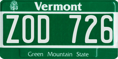 VT license plate ZOD726