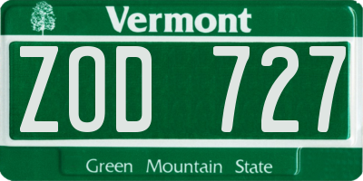 VT license plate ZOD727