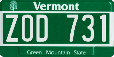VT license plate ZOD731