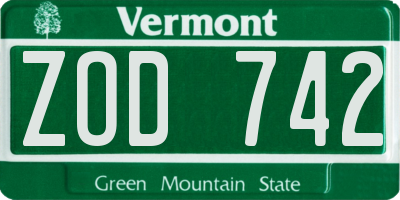 VT license plate ZOD742