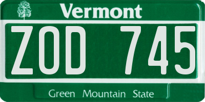 VT license plate ZOD745
