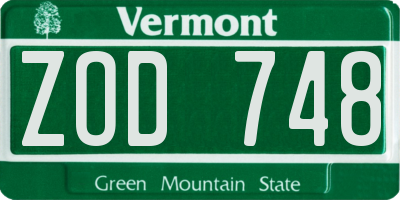 VT license plate ZOD748