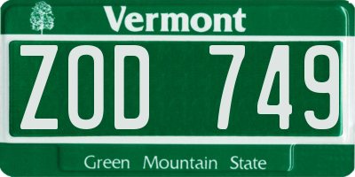 VT license plate ZOD749